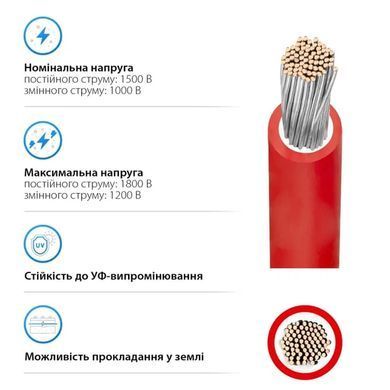 Кабель для солнечных панелей KBE Solar DB+ 6,00 (бухта 500м) Q red (RT) verz EN 50618, IEC 62930, 2 PFG 1169/10.19 1540346 фото