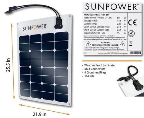 Гибкая солнечная панель SunPower Maxeon SPR-E-Flex-50 50 Вт (1508401)